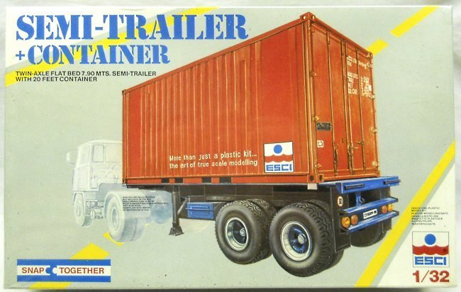 ESCI 1/32 Semi-Trailer And Container Twin-Axle Flatbed Trailer With 20 Foot Container, 301 plastic model kit